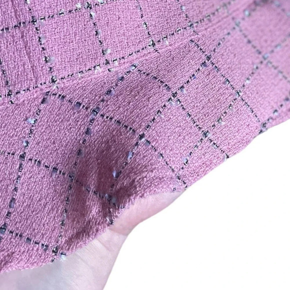 Nicole. Nicole Miller Women's Windowpane Pink Plaid Ruffle Trim Skirt Size 8 - Picture 3 of 11